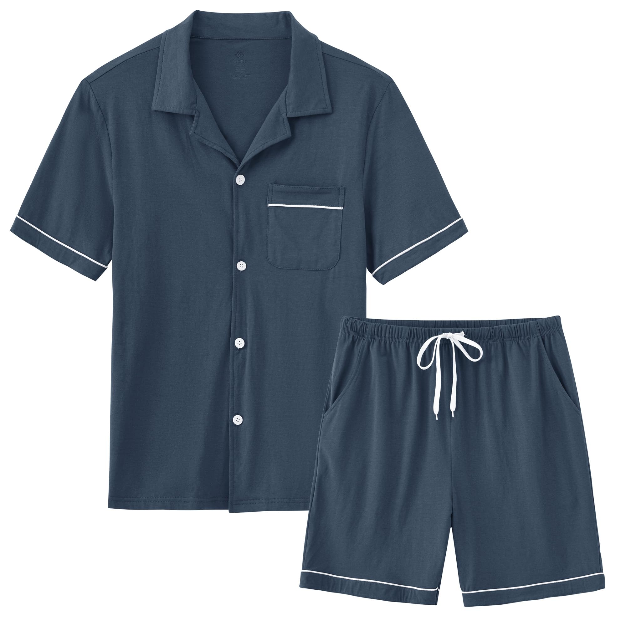 mofiz Men's Cotton Pajamas Sets Sleepwear Short Sleeve Button Down Shirt and Pants Loungewear Soft Pjs Lounge Set-picture-20