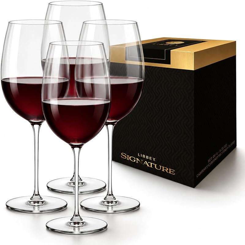 Juego de 4 copas de vino Signature Kentfield, copas con tallo sin plomo de 20 oz para vino tinto, blanco y rosado, aptas para lavavajillas, vienen con una caja de regalo
