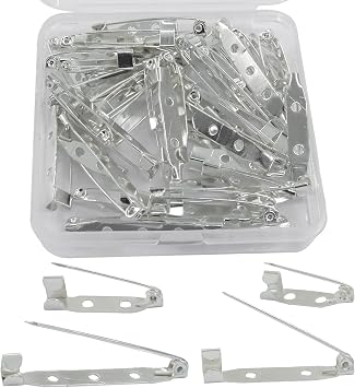 Brooch Pin Backs, 50 Pcs, Silver, 4 Sizes
