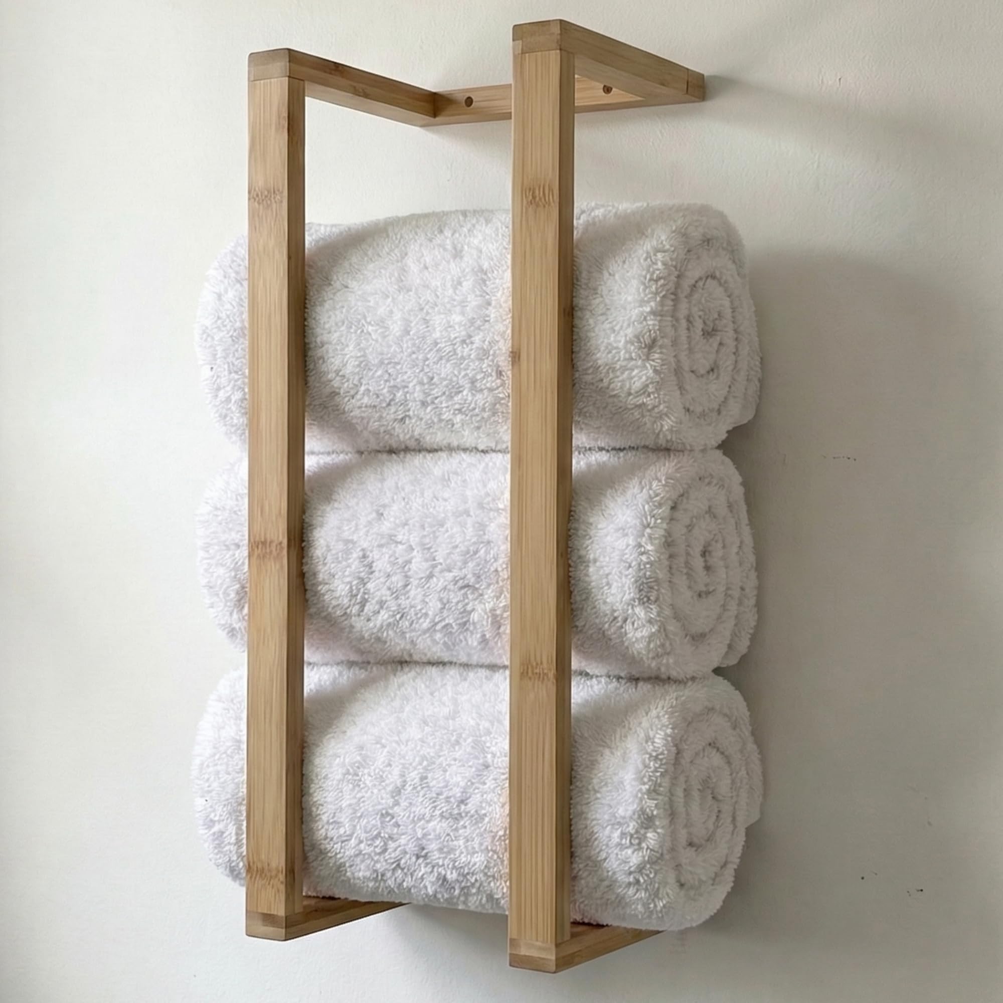 Vertical Bamboo Towel Rack, Wall Mounted Towel Rack for Bathroom Furniture, Spa Furniture and Decoration (Natural, M)