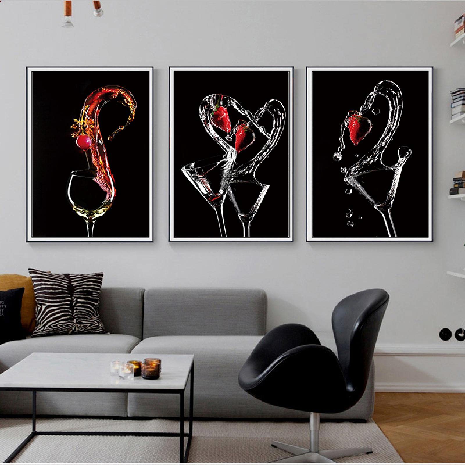 Nowoczesne abstrakcyjne czerwone kubki obraz na płótnie do salonu lub łazienki plakaty i nadruki dom sztuka ścienna dekoracja 60 x 80 cm x 3 bez ramy