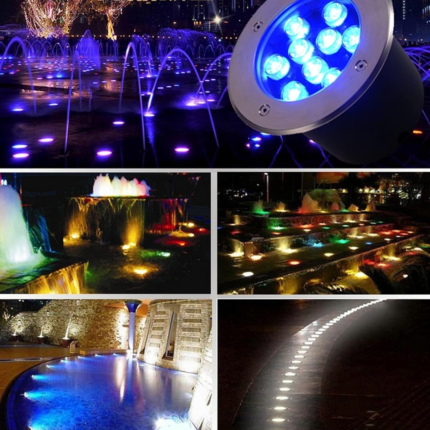 Poolbeleuchtung LED Unterirdische Unterflurbeleuchtung Niedervolt Außenbeleuchtung LED Bodeneinbauleuchte Unterwasser Teichbeleuchtung (Rgb,24W(12v))
