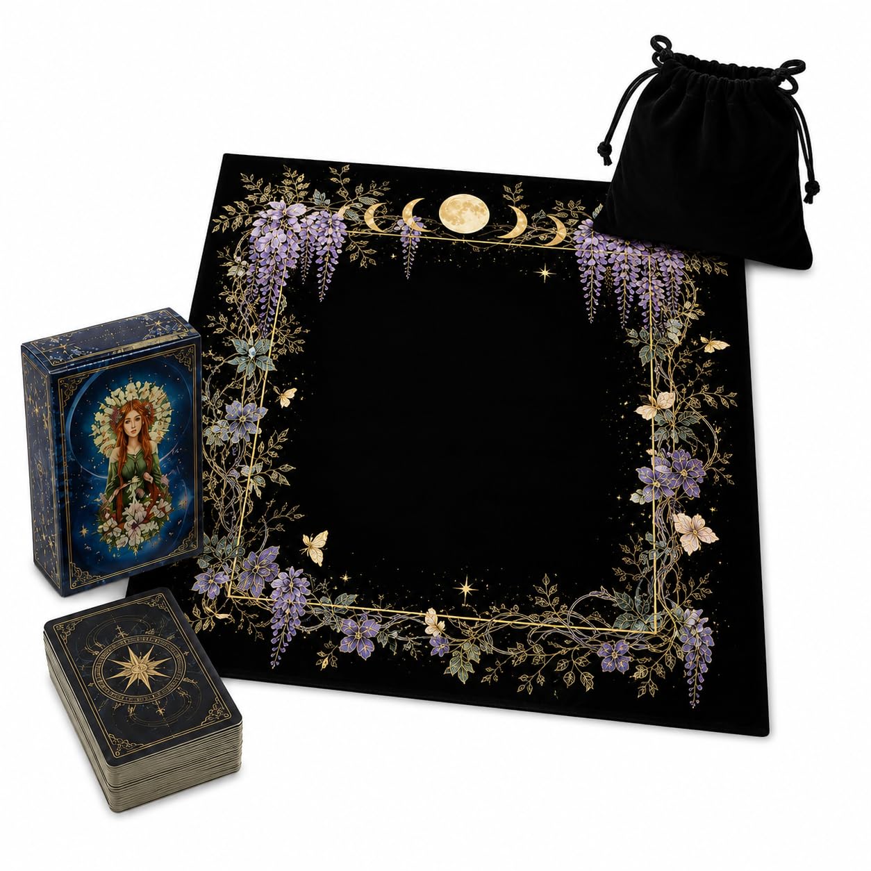 3-Piece Tarot Supply Set, Pattern Cloth with Bag for Divination Use-image-33