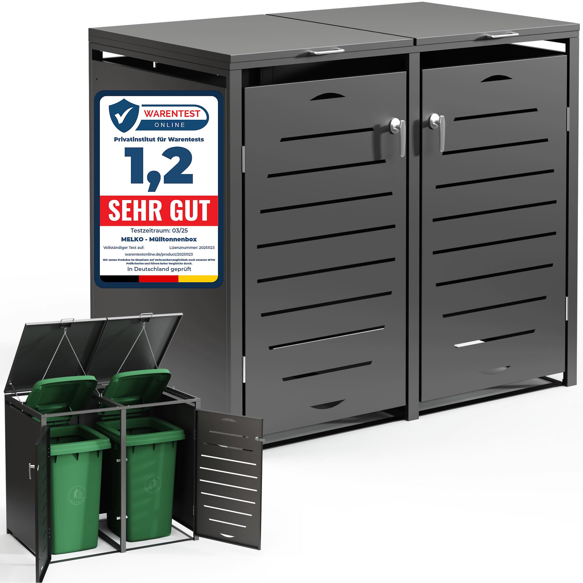 Melko Cache-poubelles anthracite | Extensible à volonté | Revêtement pour 2 poubelles | Robuste et durable | Capacité jusqu'à 240 l