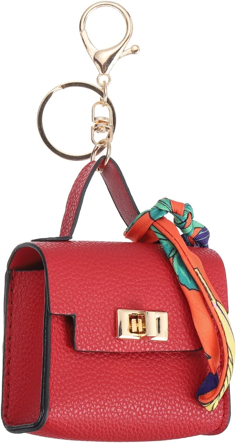 PATIKIL Mini Backpack Keychain, Cute Coin Purse Keychain PU Leather Backpack Purse Key Chain Little Earbud Bag Keychains for Women Mini Card Data Cable Organizer, Red