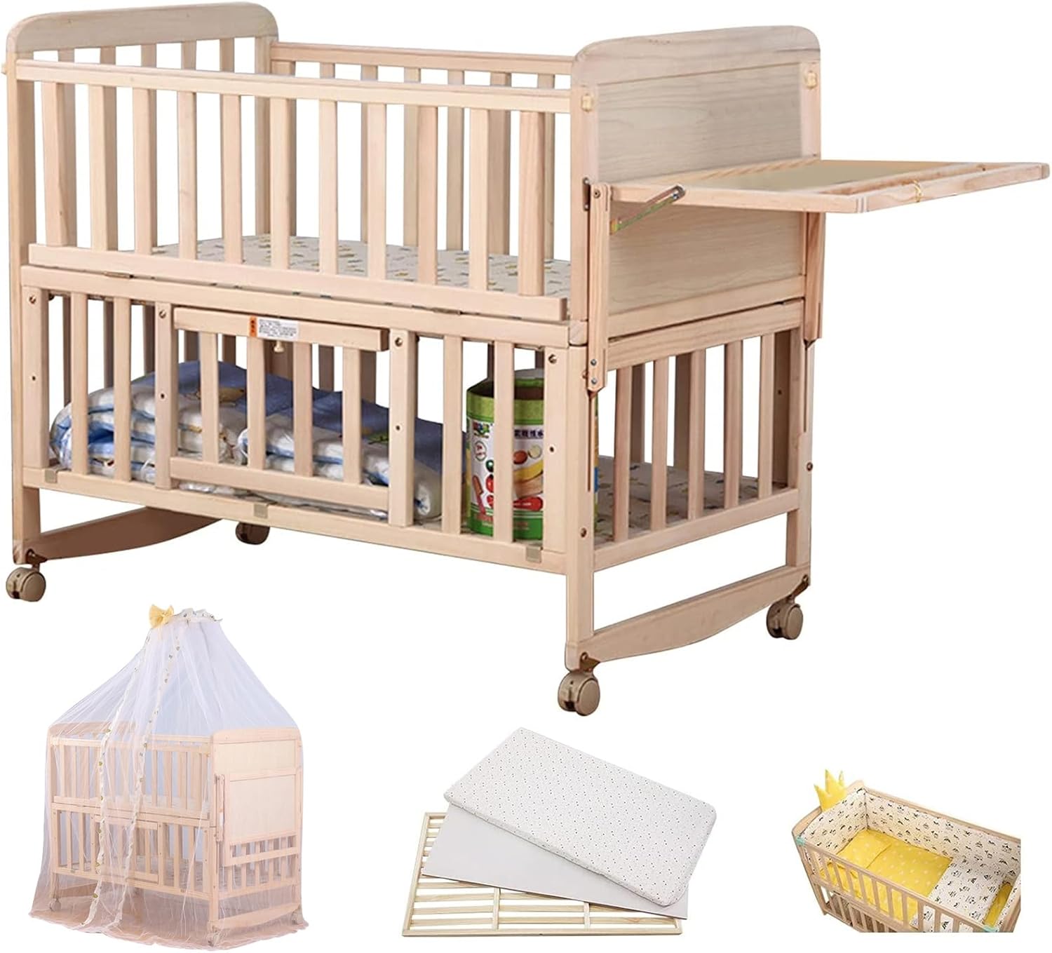 enne 多機能 ベビーベッド ベビーサークル マット付き テーブル 7way