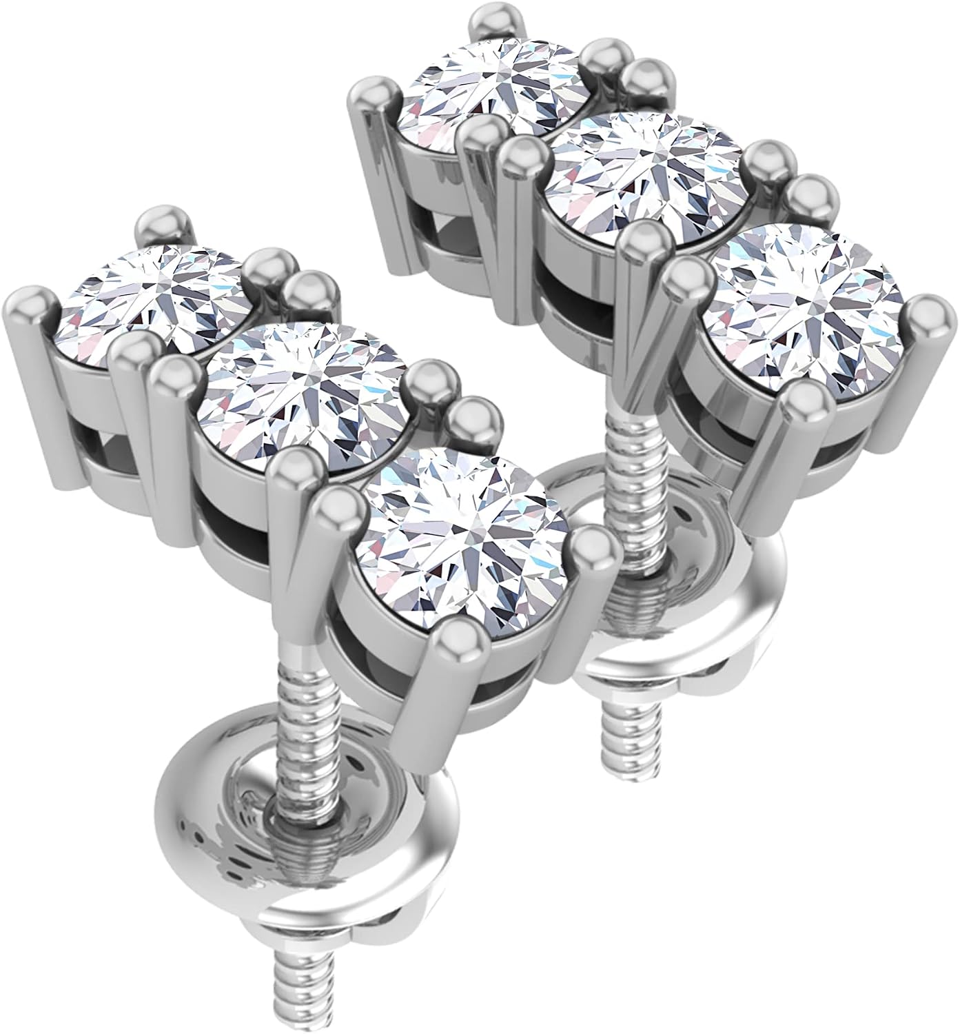 Dazzlingrock Collection Round Gemstone or Diamond 3 Stone Stud Earrings for Her in 925 Sterling Silver
