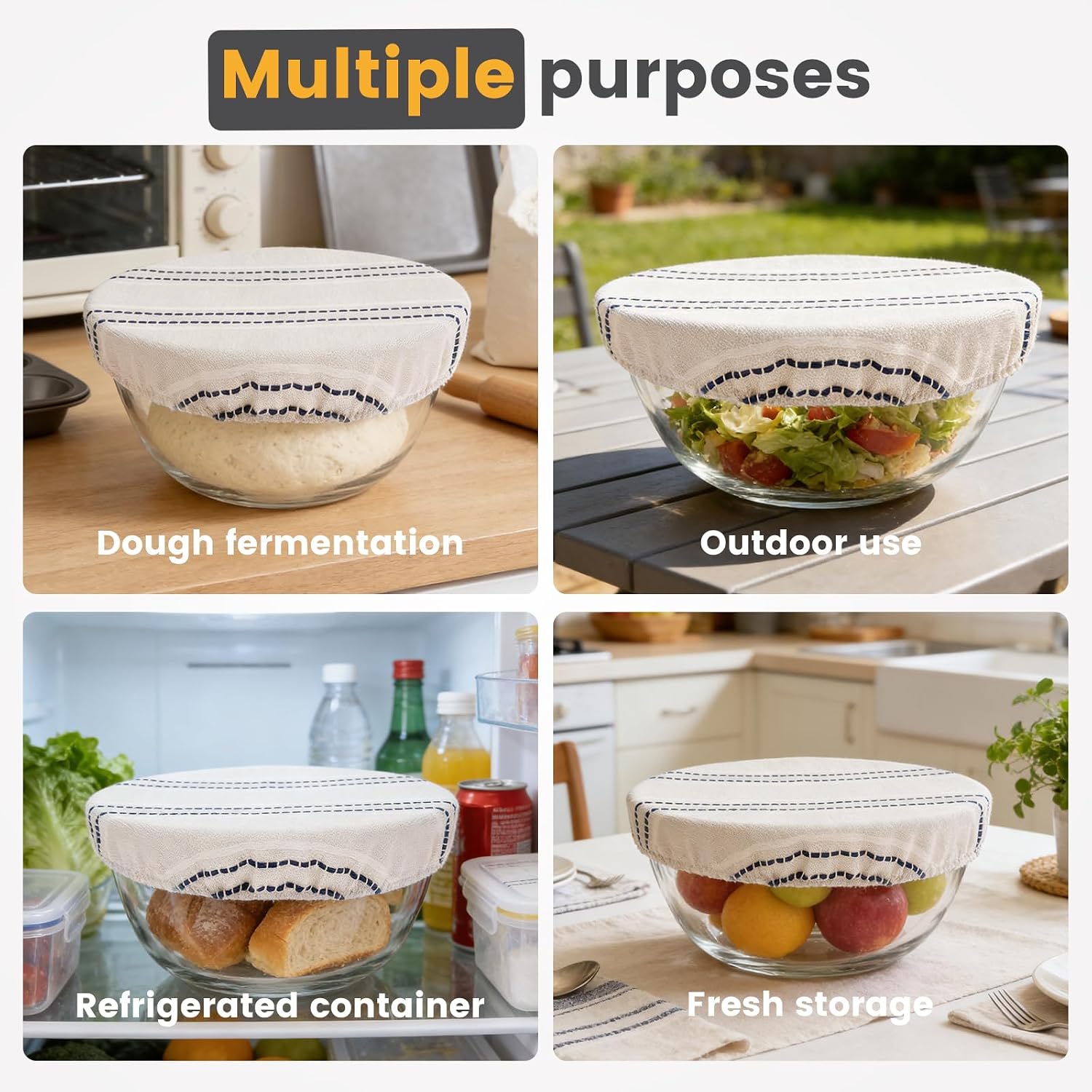 6 Pack Reusable Bowl Covers for Bread Proofing, 9/10/13 Inches Bread Proofing Cover, Food Cover for Sourdough Proofing Basket, Food Storage Baking Supplies for Home Bakers