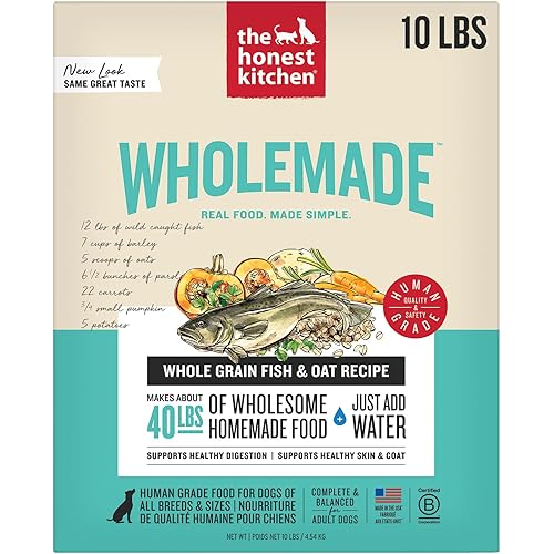 The Honest Kitchen Human Grade Wholemade™ Dehydrated Dog Food, Whole Grain Fish & Oats Dog Food, 10 lb (makes 40lbs)