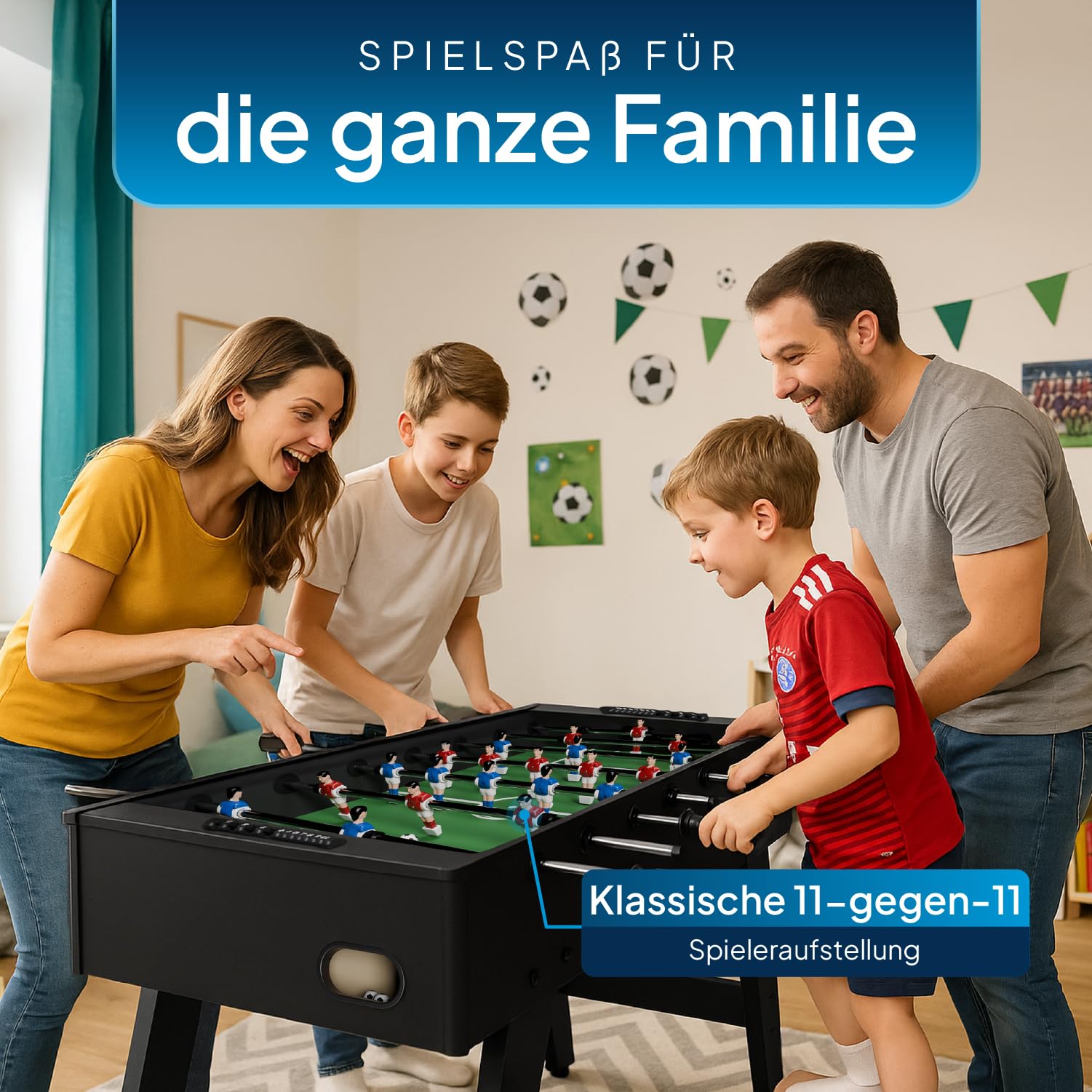 Artsport Tischkicker ProKick - Stabiler Kickertisch aus MDF, 11-gegen-11 Spielfläche, Anti-Rutsch-Griffe, Torzähler, für Kinder & Erwachsene