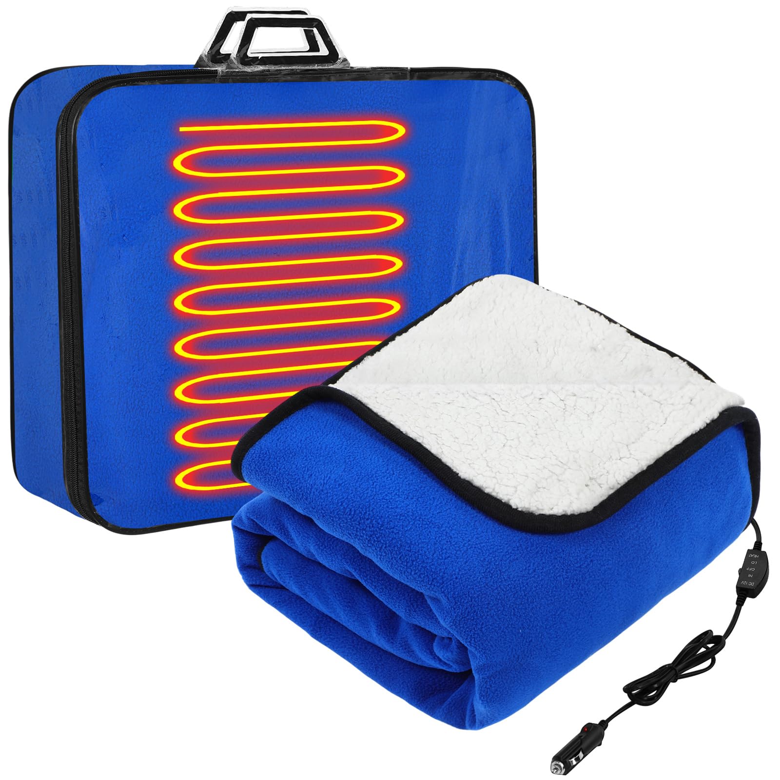 Riakrum 12v Heated Car Blanket 58" x 43", Blue, Solid