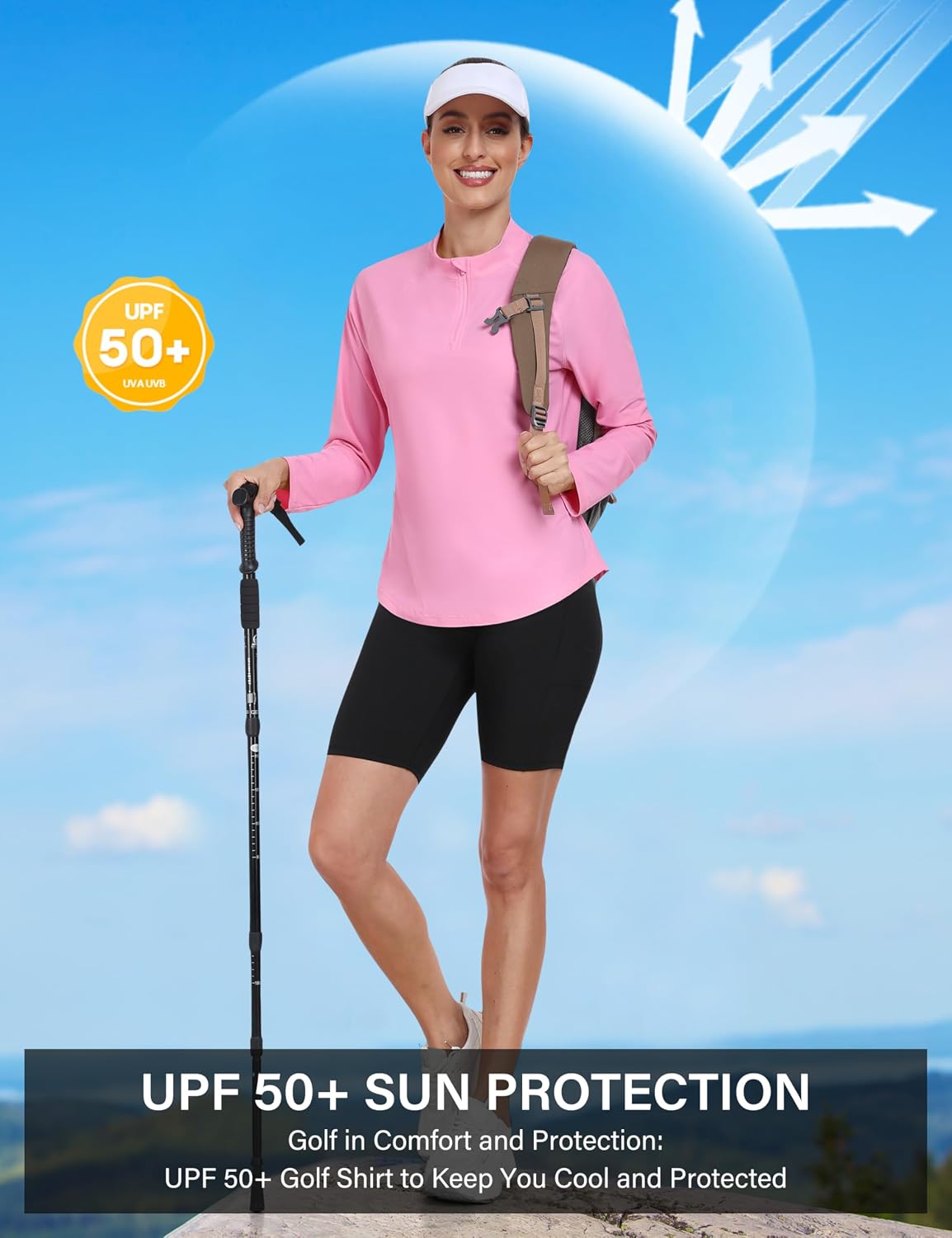MoFiz Women's Golf Polo Shirts Long Sleeve 1/4 Zip UPF 50+ UV Sun Protection Quick Dry Workout Hiking Athletic Tops