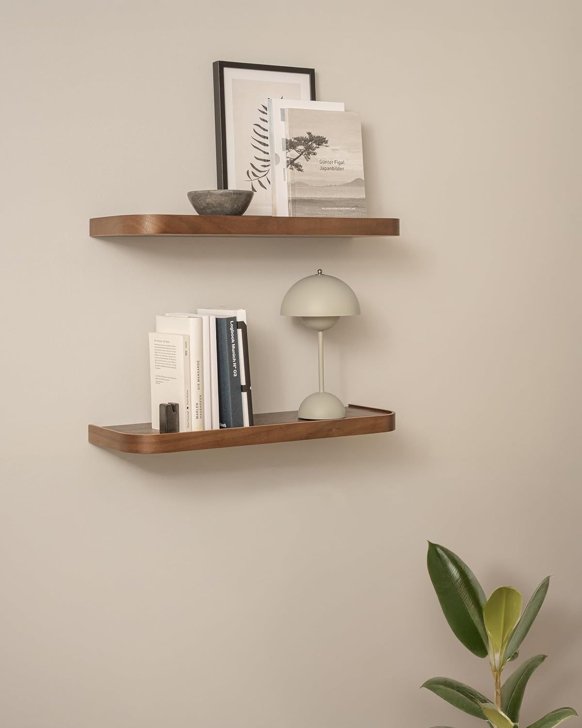 kazai.® 23.6 inches floating shelves for wall 'toke' | set of 2 small mounted wooden shelf units | modern wall decor & storage for living room, bathroom, kitchen, bedroom & more | walnut walnut 23.6" x 7.9" (set of 2)