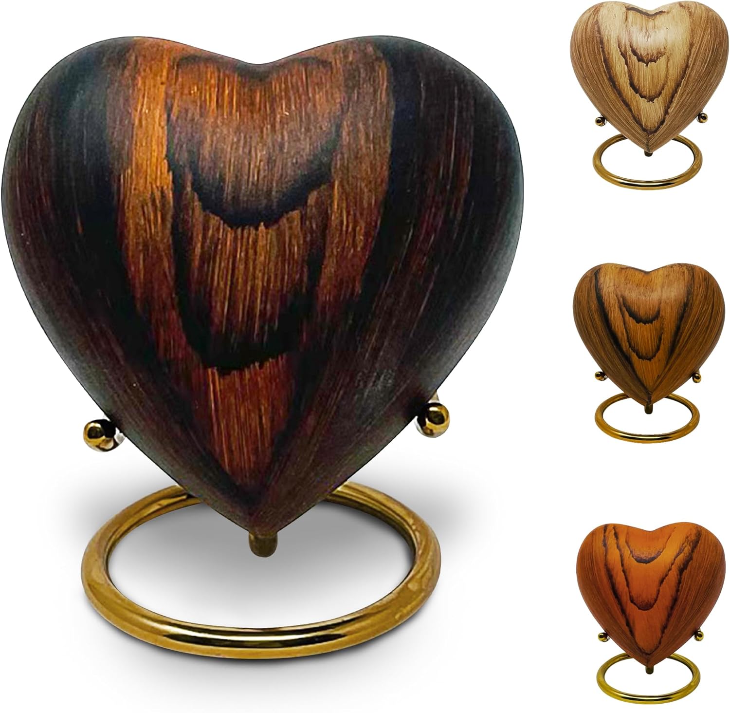 Small Urns for Ashes Keepsake Heart Shape Design, Miniature Small Cremation Urn for Pet or Sharing, Capacity of 3-4 Table Spoons, Male or Female, Choose from 4 Colors, Metal with Wood Finish Oak
