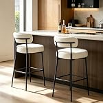 DYHOME Bar Stools Set of 3, White 28 Inches Counter Height Bar Stools,Upholstered Boucle Barstools with Back, Mid-Century Modern Bar Chairs for Kitchen Island, Dining Room, Christmas