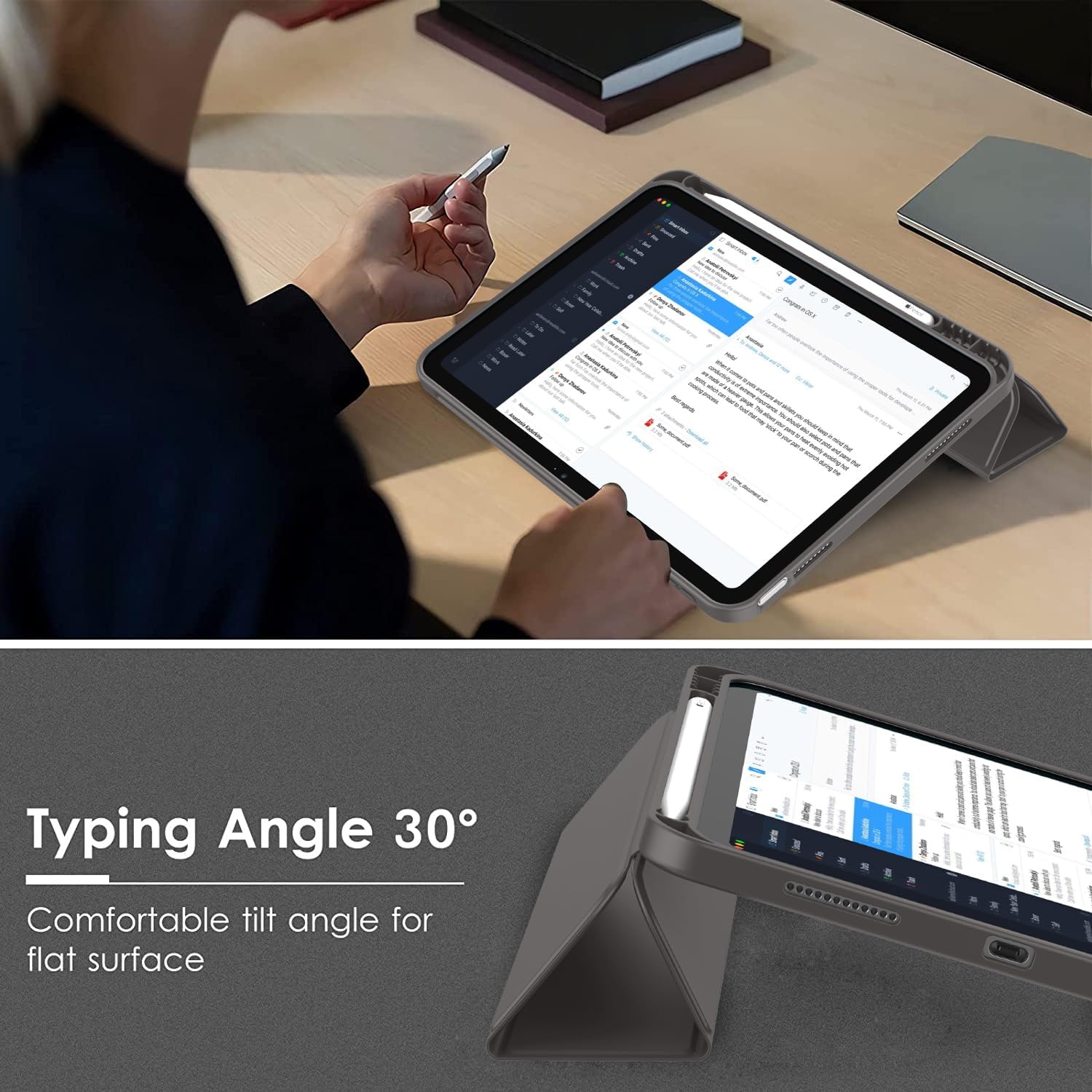 ToaPoia Case for iPad (A16) 11 Inch 2025/iPad 10th Generation 10.9 Inch 2022, Slim Trifold Stand Protective Cover with Pencil Holder and Soft TPU Back,Support Auto Sleep/Wake (Space Gray)