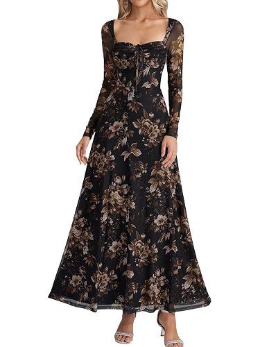 EYNMIN Women's Fall Long Sleeve Formal Wedding Guest Cocktail Maxi