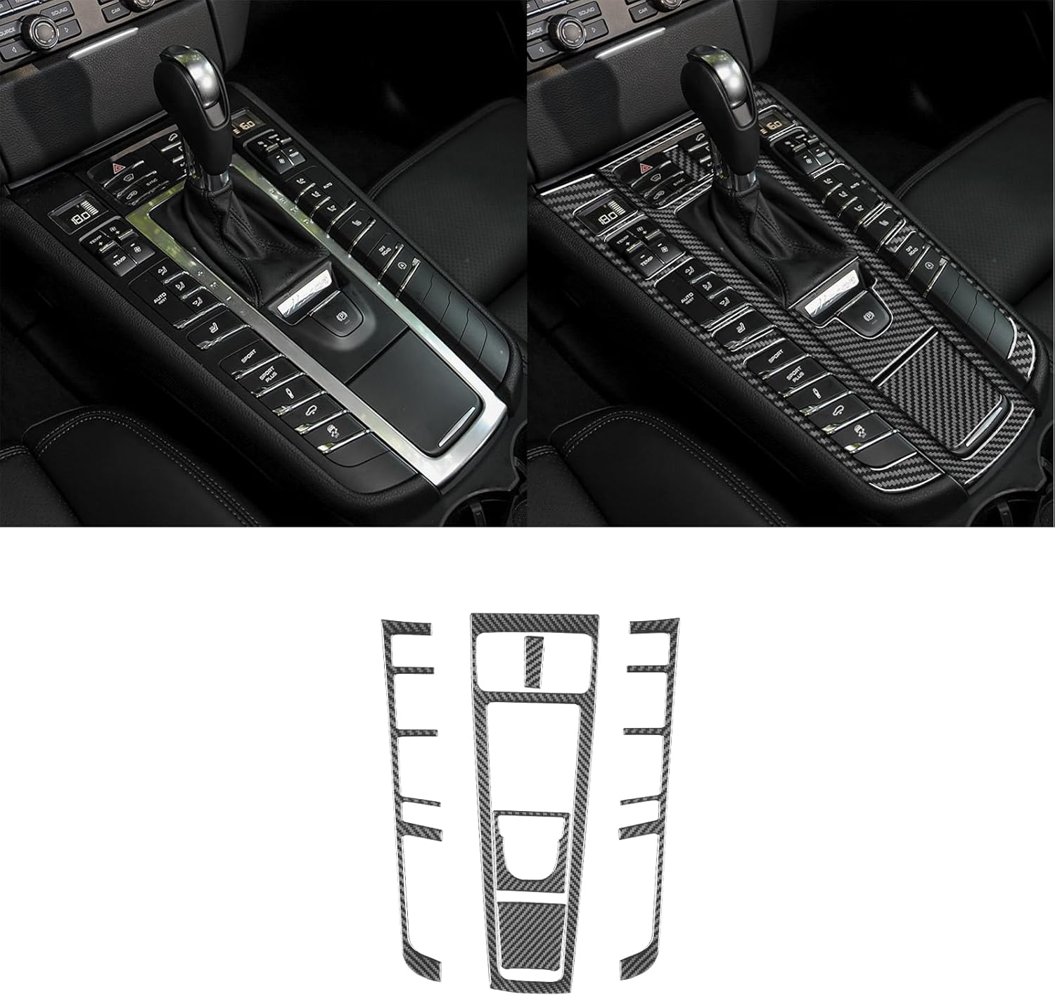 Real Carbon Fiber Decoration Car Gear Shifter Electronic Handbrake Panel Cover Sticker Set Compatible with Porsche Macan 2014 2015 2016 2017 2018 2019 2020 2021 Accessories Interior 6pcs