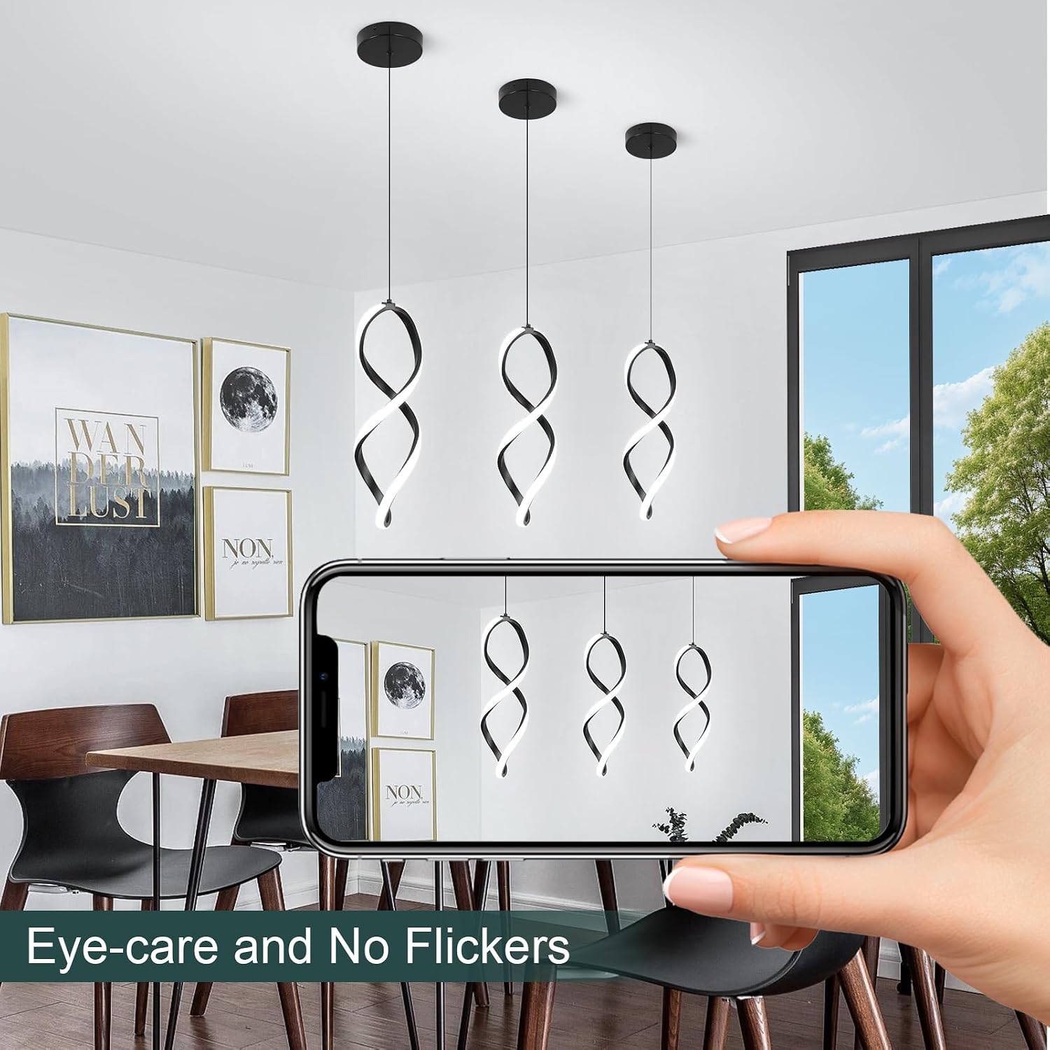 Modern Pendant Lights Kitchen Island,5500K Black Led Pendant Light Fixtures Over Island, Adjustable Led Kitchen Island Pendant Lighting for Kitchen Bedroom Dining Room Sink, 1 Pack