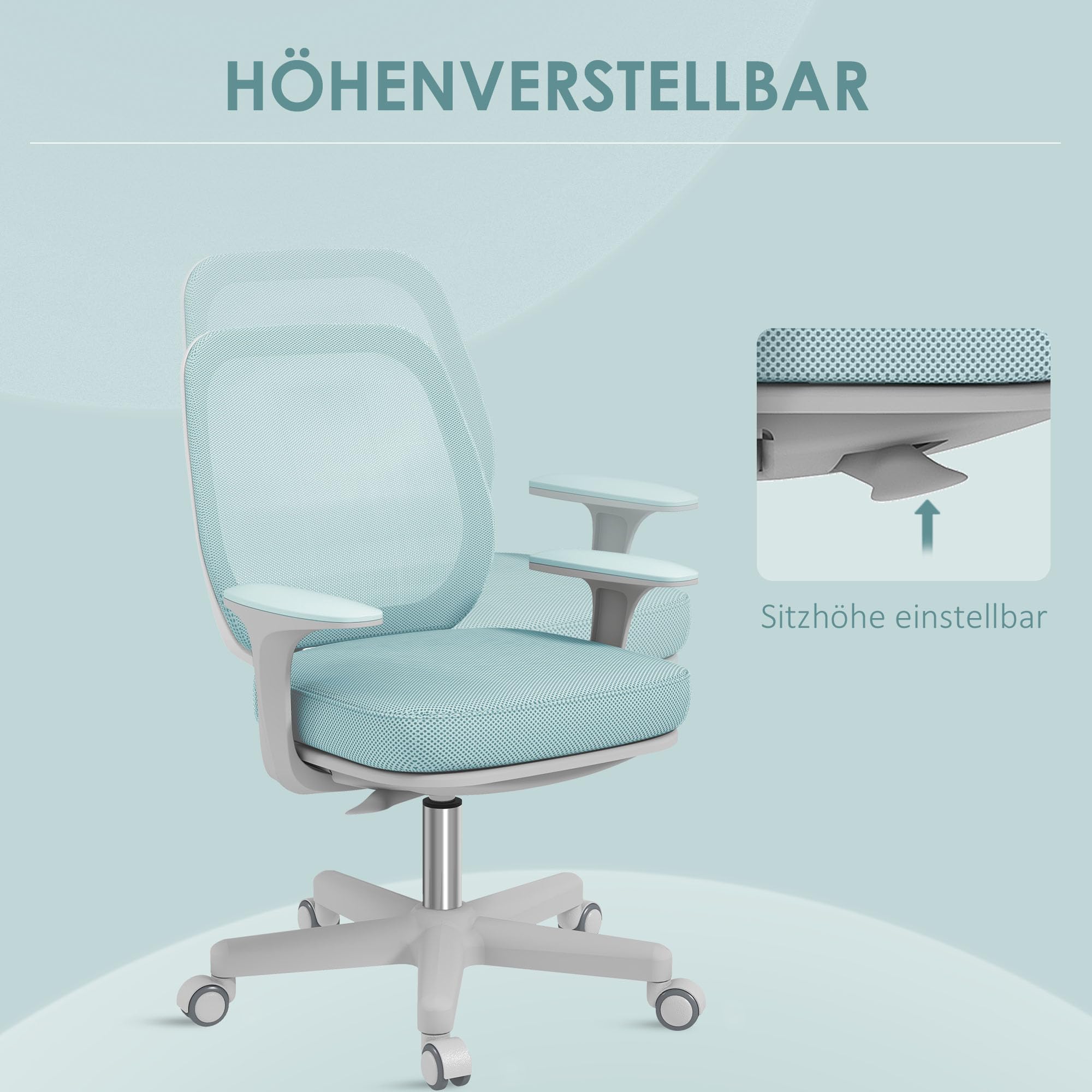 Vinsetto Bürostuhl Ergonomisch mit Drehfunktion für Home-Office Grün | Schreibtischstuhl, Höhenverstellbar, Computerstuhl, Polyester
