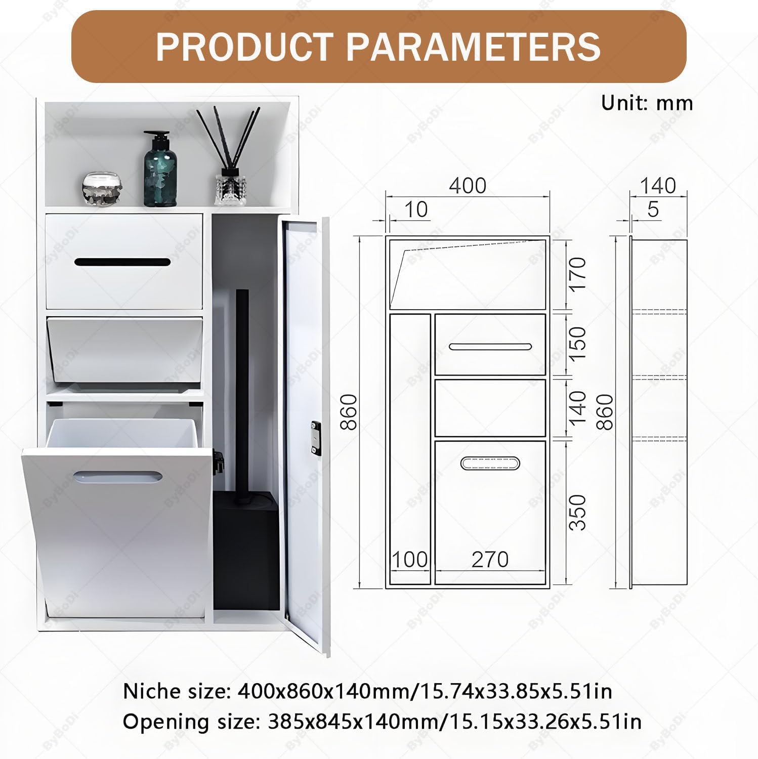 Recessed Toilet Paper Holder, Stainless Steel Shower Niche, Garbage Can Built-in Alcove, Recessed Shelf Organizer for Kitchen Living Room Bedroom Storage Rack Gold-40x86x14cm/15.7x33.9x5.5in