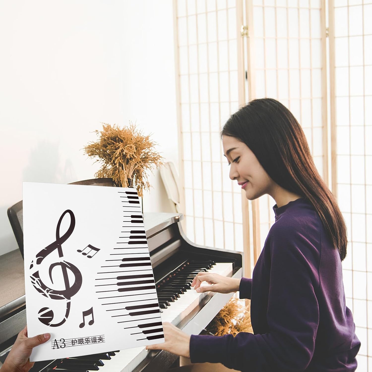 A3 Music Sheet Folder for Piano and Choir Plastic Sheet Music Holder with 20 Pages Capacity Flip Folder for Marching Band