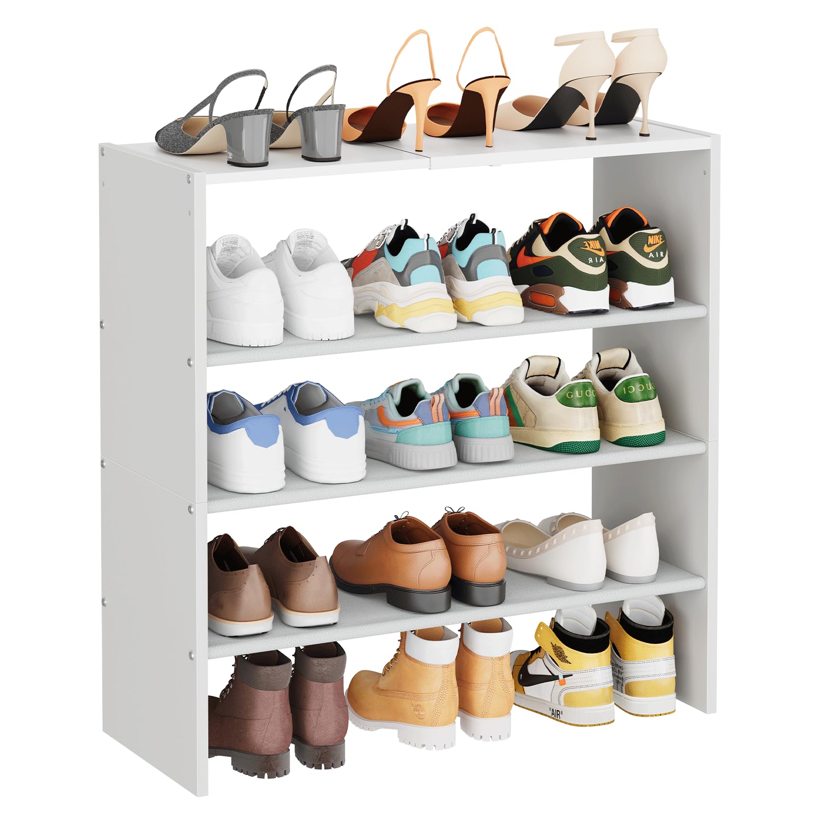 X-cosrack 5 Tier Shoe Rack, Stackable Shoe Organizer for Closet, Large Vertical Shoe Shelf with MDF Wood Side Panels &amp; Metal Top, Waterproof Oxford Fabric Shoe Storage for Entryway, Zapateras