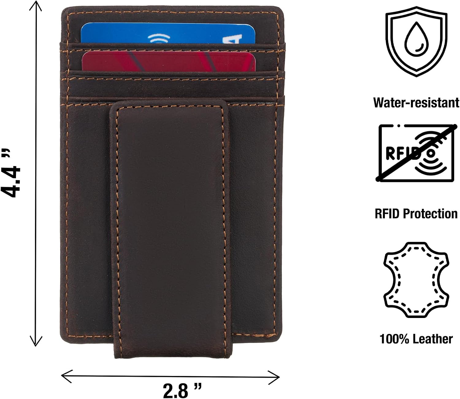 Awesometik Classic MONEY CLIP Leather Wallet for Men | 4 Card Slots | 1 Money Clip | 1 Currency Money Holder | 1 ID Window | Full Grain Leather | ID Credit Card Holder| RFID PROTECTION (Brown) image 3