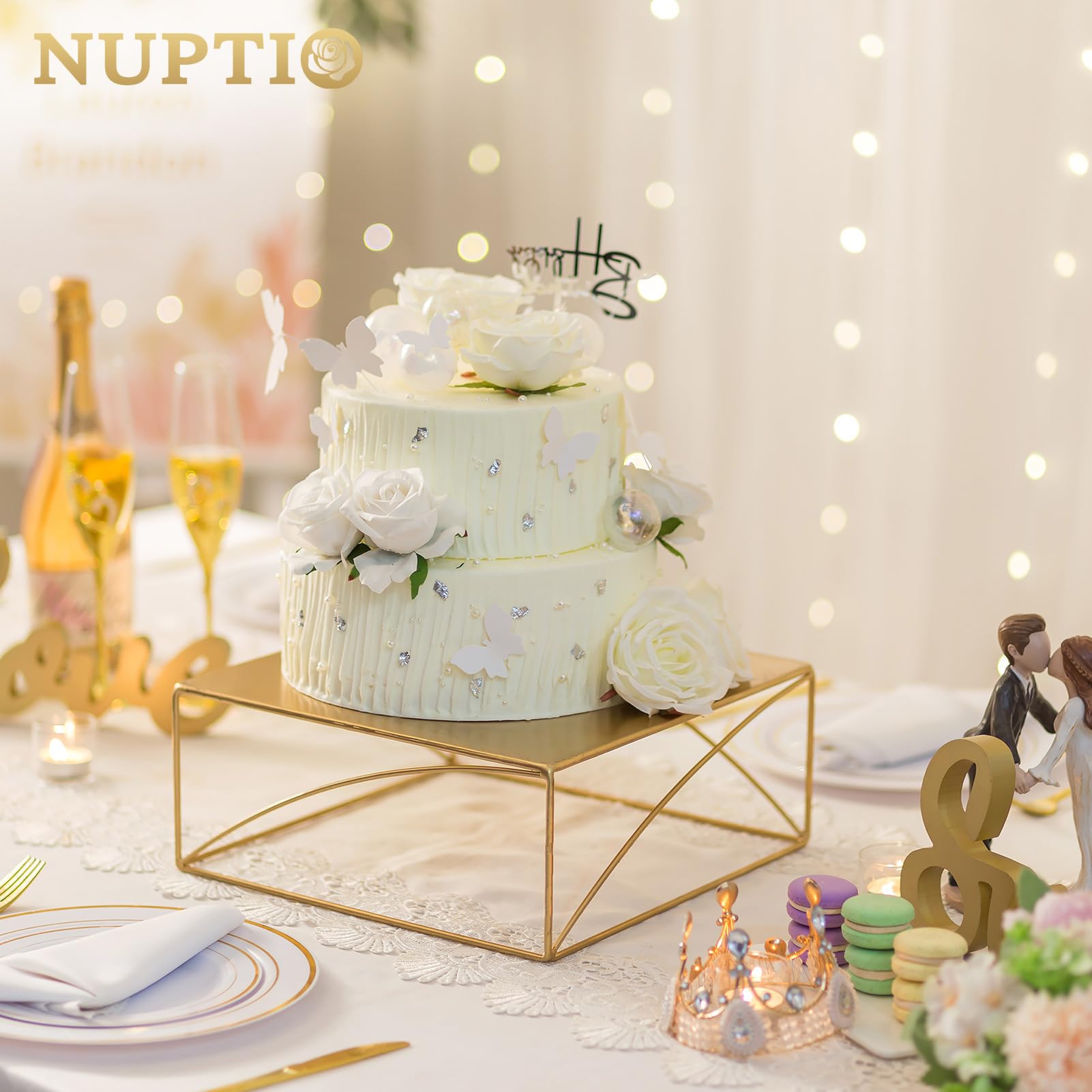 Nuptio Tarta Soporte Cake Pedestal: 31cm Boda Oro Expositor Stand Cupcakes Decoracion Pie Metal Escuadras Metalicas Estructura Baby Shower Navidad