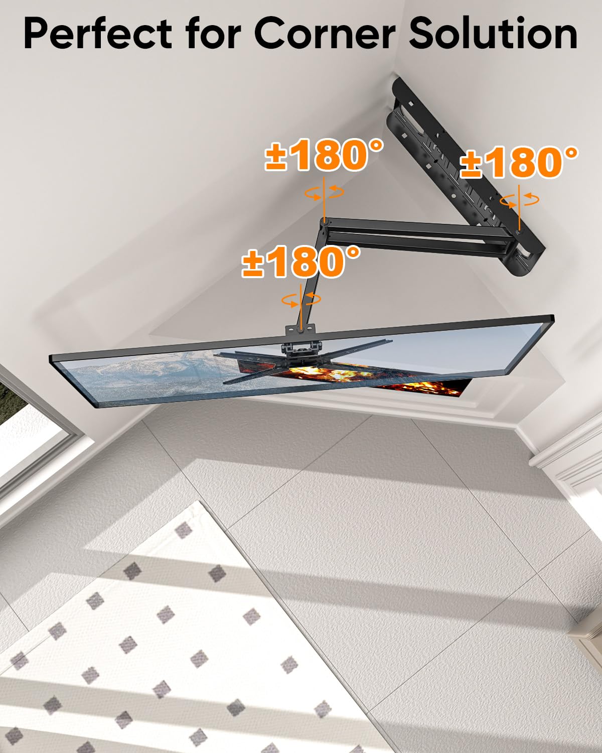 Uchwyt ścienny do telewizora z długim rękawem do płaskich i zakrzywionych telewizorów o przekątnej 14-49", obrót o 180°, uchwyt do telewizora, obracany o 180°, pełny ruch, uchwyt narożny z