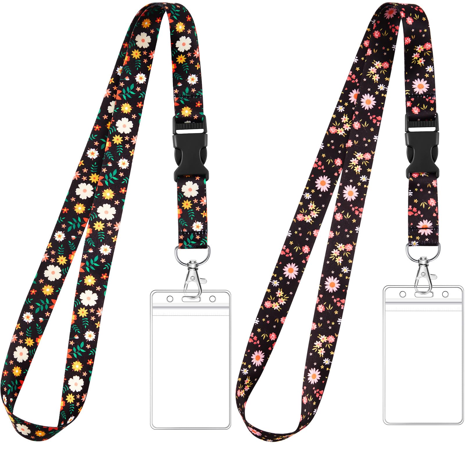 Zonon 2 Set Lanyard with Card Holder Neck Strap Star Lanyard and Waterproof Transparent Badge Holder for ID Card Key Chain Cruise Office School Work Trip Gift Purple(Flower) — image 1