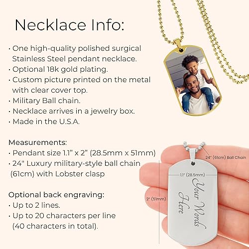 Miniatura 2 de Hilis Jewelry Collar personalizado con etiqueta de perro para papá, collar con foto personalizada con texto grabado, regalos personalizados para