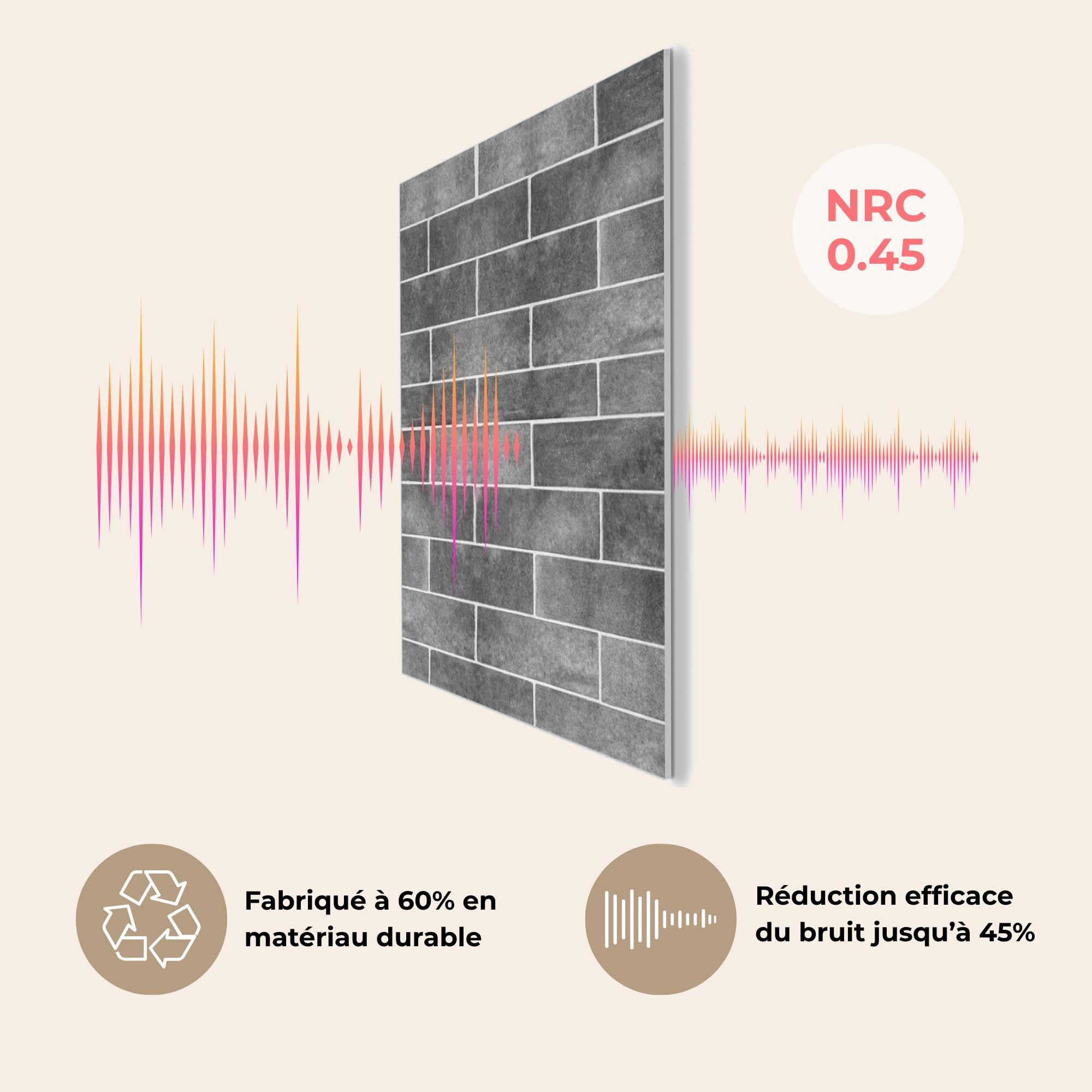 MuchoWow© Paneles Acusticos Decorativos 60x80 cm Acoustic Panel Acustico Decorativo Aislante Insonorizacion Decoracion Habitacion Diseño Moderno InsonorizarAzulejos - Pared - Gris - Negro