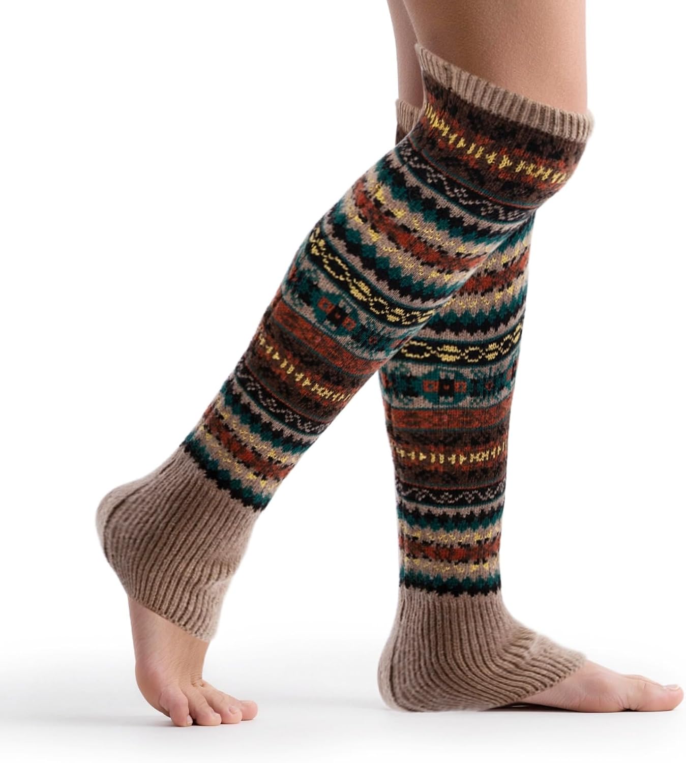 Womens Wool Leg Warmers Winter Striped Boho Long Thigh High Leg Warmer Y2K Knit Over Knee Footless Boot Cuffs Socks