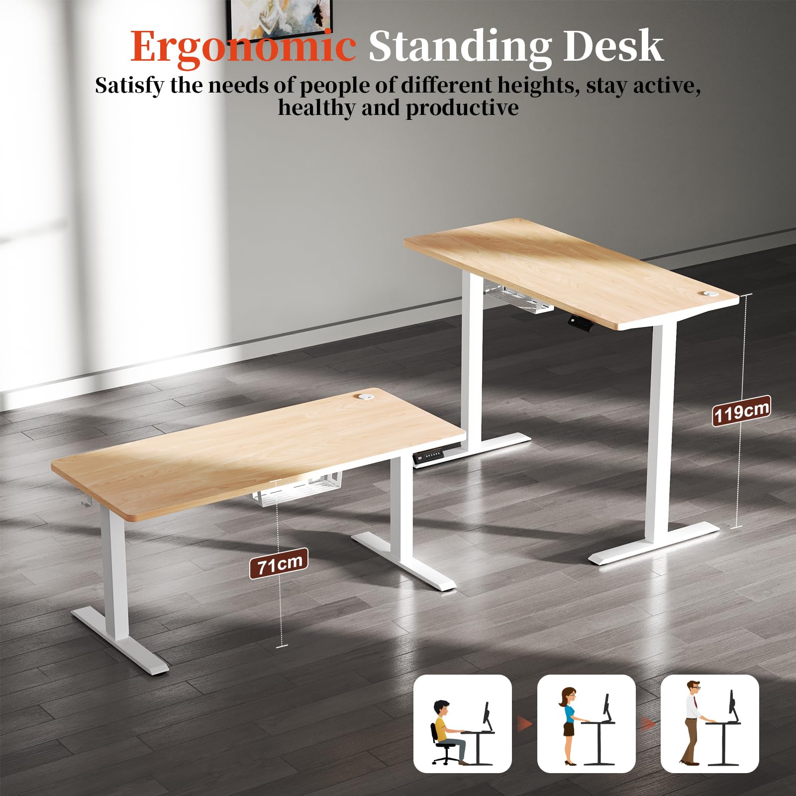 TRIUMPHKEY Scrivania Regolabile in Altezza,160x70cm Pezzo Intero Elettrica Scrivania per Computer con 4 Funzione di Memoria,Scrivania da ufficio,Standing Desk 71-119cm,Beige