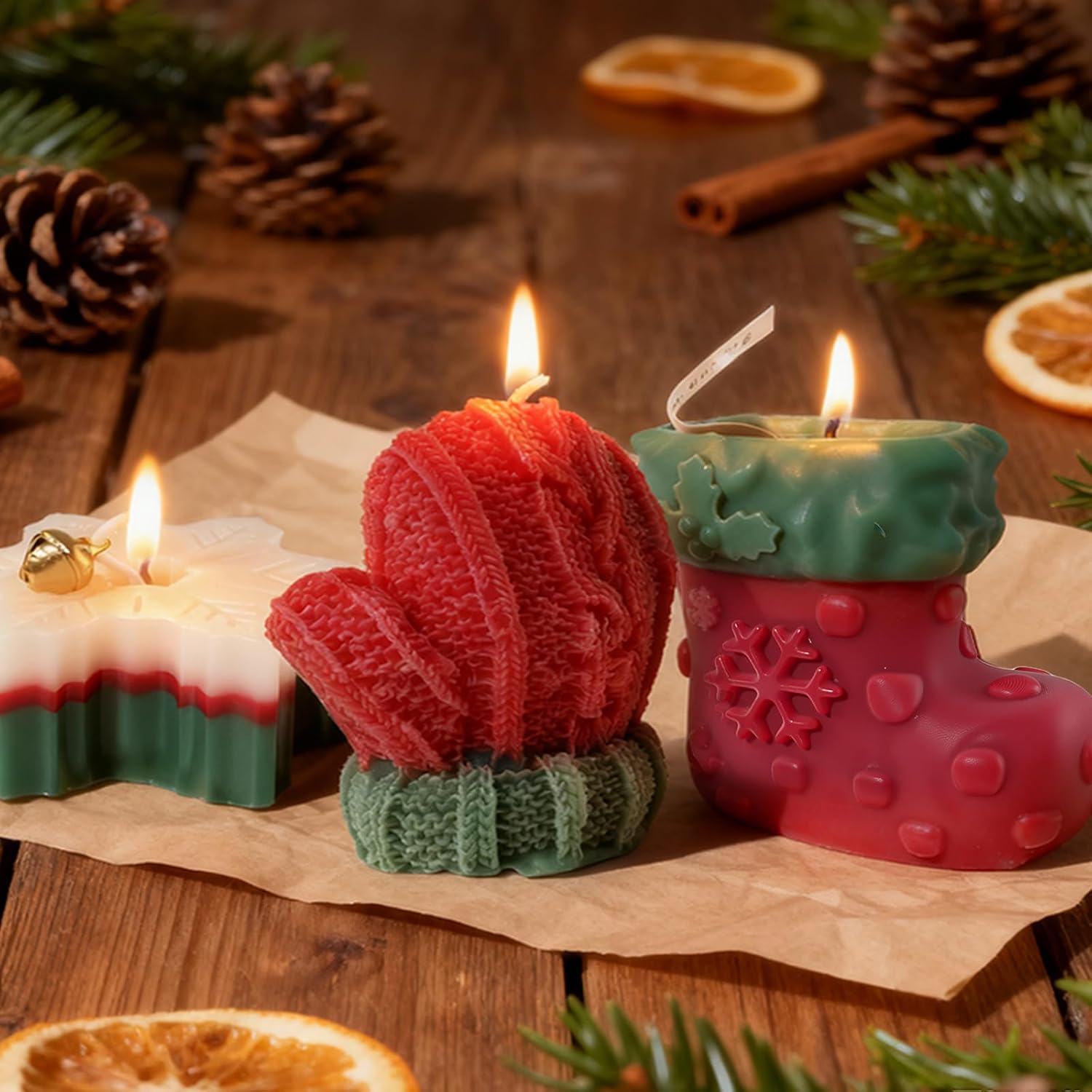 3 Pcs Christmas Candles Christmas Gifts for Women Men Scented Candle Snowflake Xmas Stocking Glove Candles with Gift Box Natural Soy Wax Candle for Home New Year Xmas Party Decor