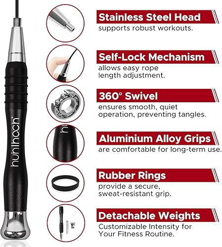 Miniatura 2 de Cuerda de saltar de alta velocidad Diseño autobloqueante sin tornillo, cuerda de saltar pesada, rotación rápida de 360, diseño texturizado