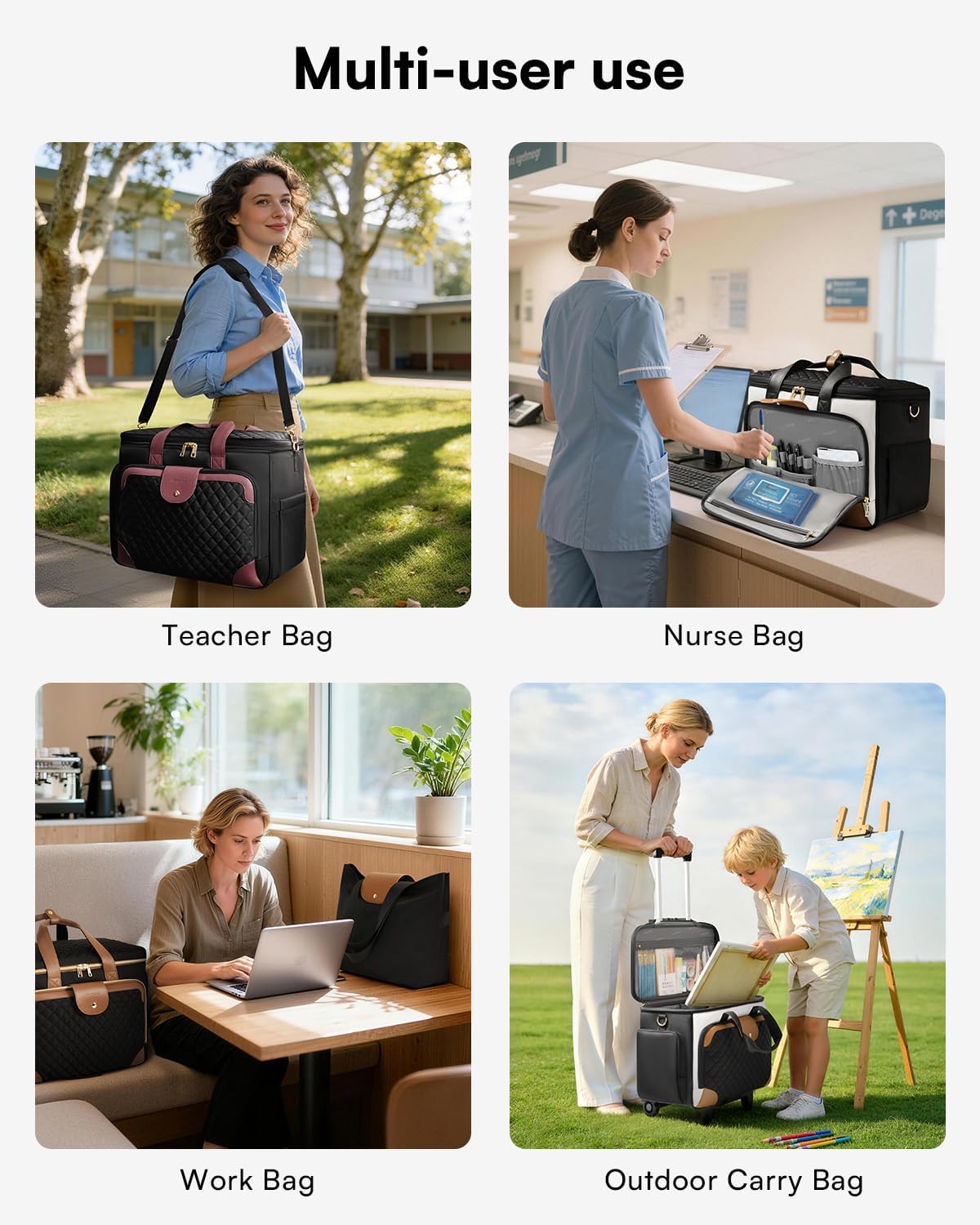 Arcoyard Rolling Teacher Bag with File Teacher Tote and Detachable Trolley, Large Rolling Bag for Work with 17.3 Inch Laptop Compartment, Work Bags for Women, Teaching, Nurse, Craft, Black Brown
