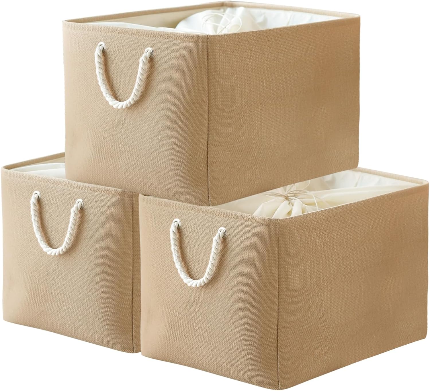 TheWarmHome Storage Basket for Organizing - Small 6 Pack 11.8x7.8x5.2 inch Fabric Storage Cubes with Cotton Rope Handle, Collapsible Storage Bins Baby Storage Toy Nursery (Beige)