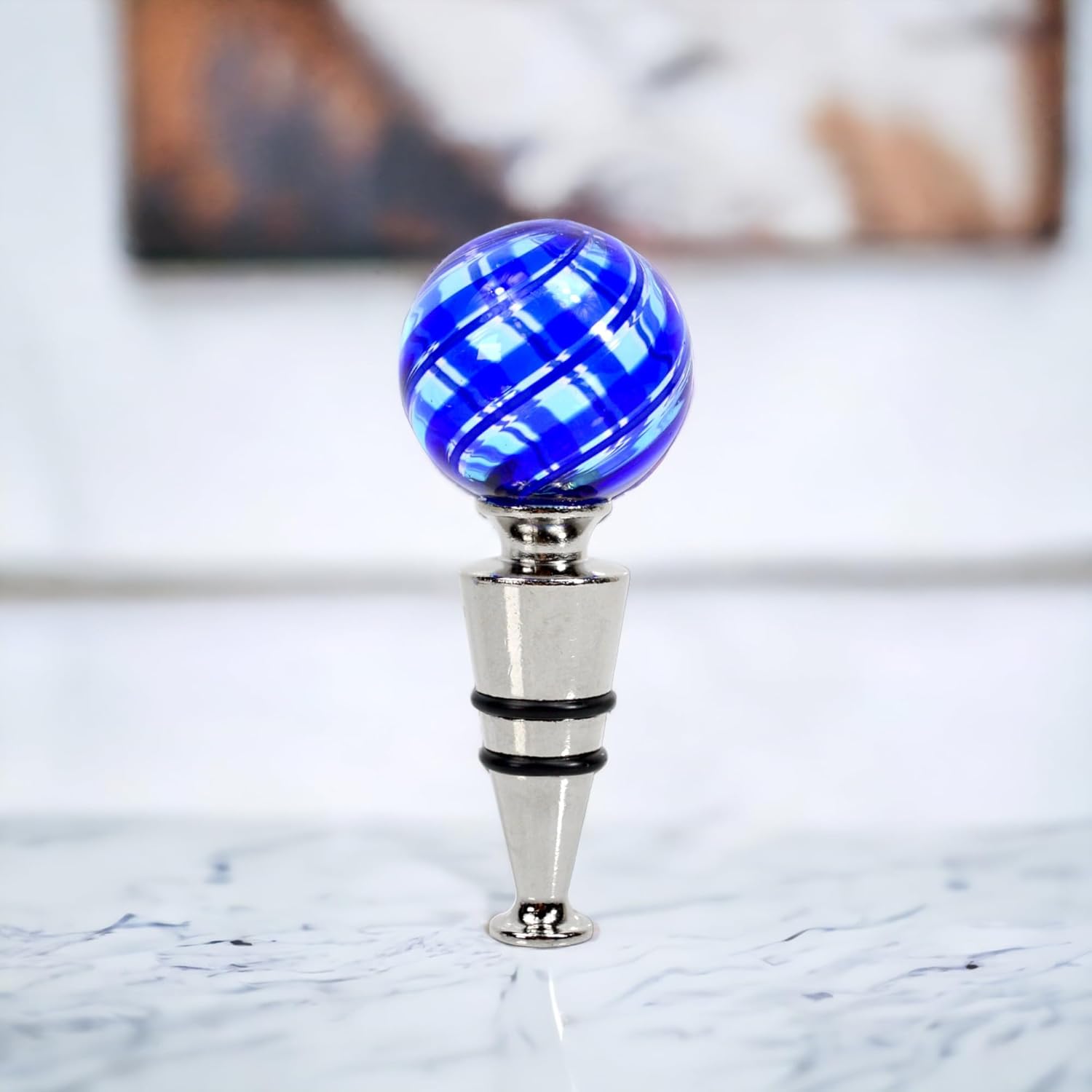 Hand Blown Murano Glass Wine Bottle Stopper, ONE STOPPER in Blue, 4" Length, Wine Saver Stopper, Wine Stoppers for Wine Bottles, Gift, Bar, Made In Italy