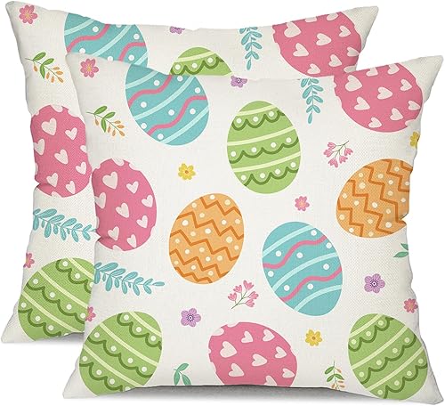 DFXSZ Juego de 2 fundas de almohada de Pascua de 18 x 18 pulgadas, decoración de huevo colorido de Pascua para cojines, fundas de almohada de