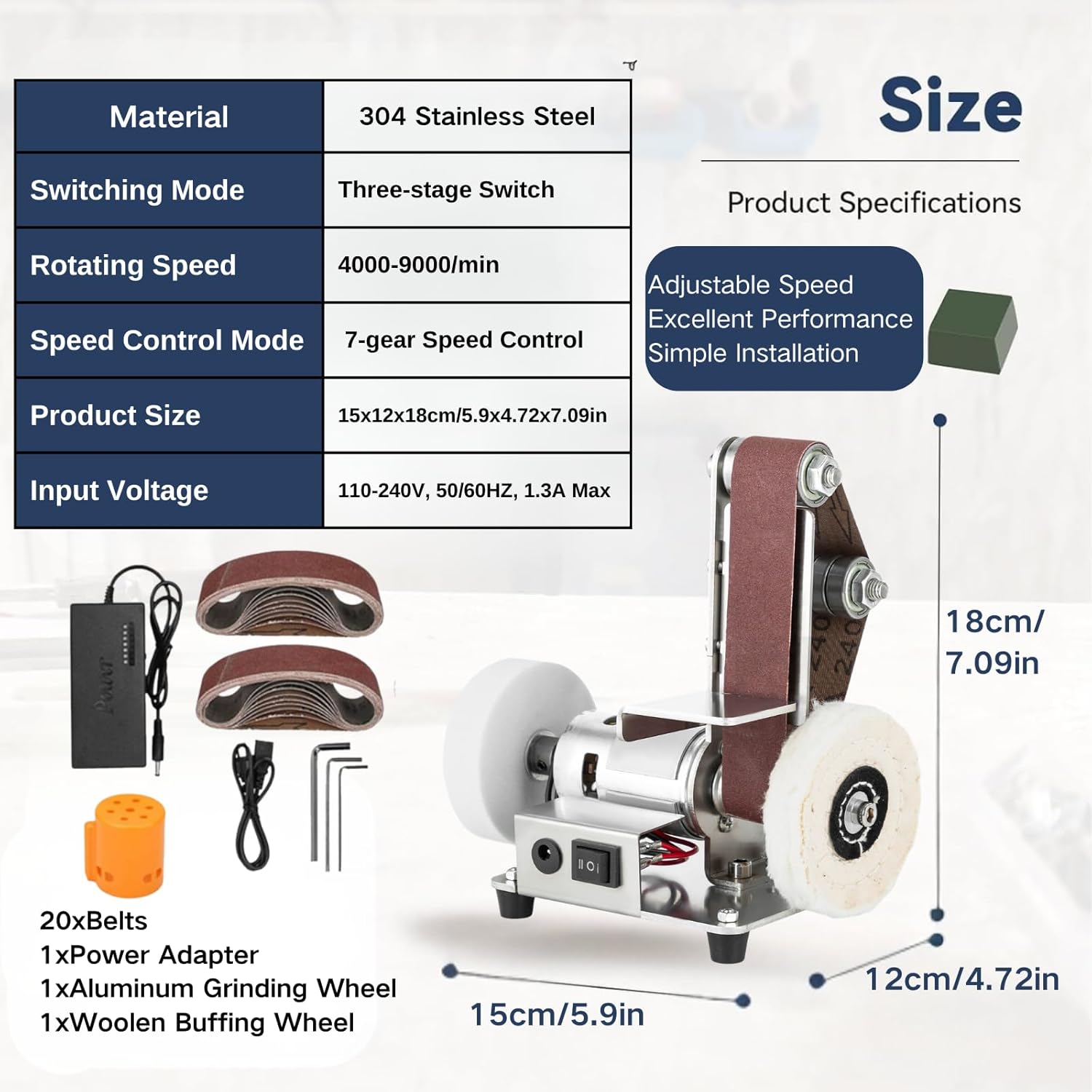 3-In-1 Mini Belt Sander, Adjustable Speed Electric Bench Grinder Sanding Machine, Table Top Grinder Polisher for DIY Craft Wood Stained Glass Jewelry Making Bench Grinder