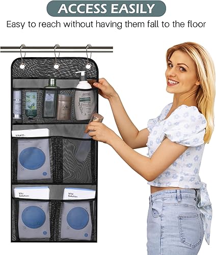 Miniatura 5 de MISSLO Organizador de ducha de malla colgante para crucero, caravana, cámper, baño, diferentes bolsillos, organizador de ducha de malla para viaje