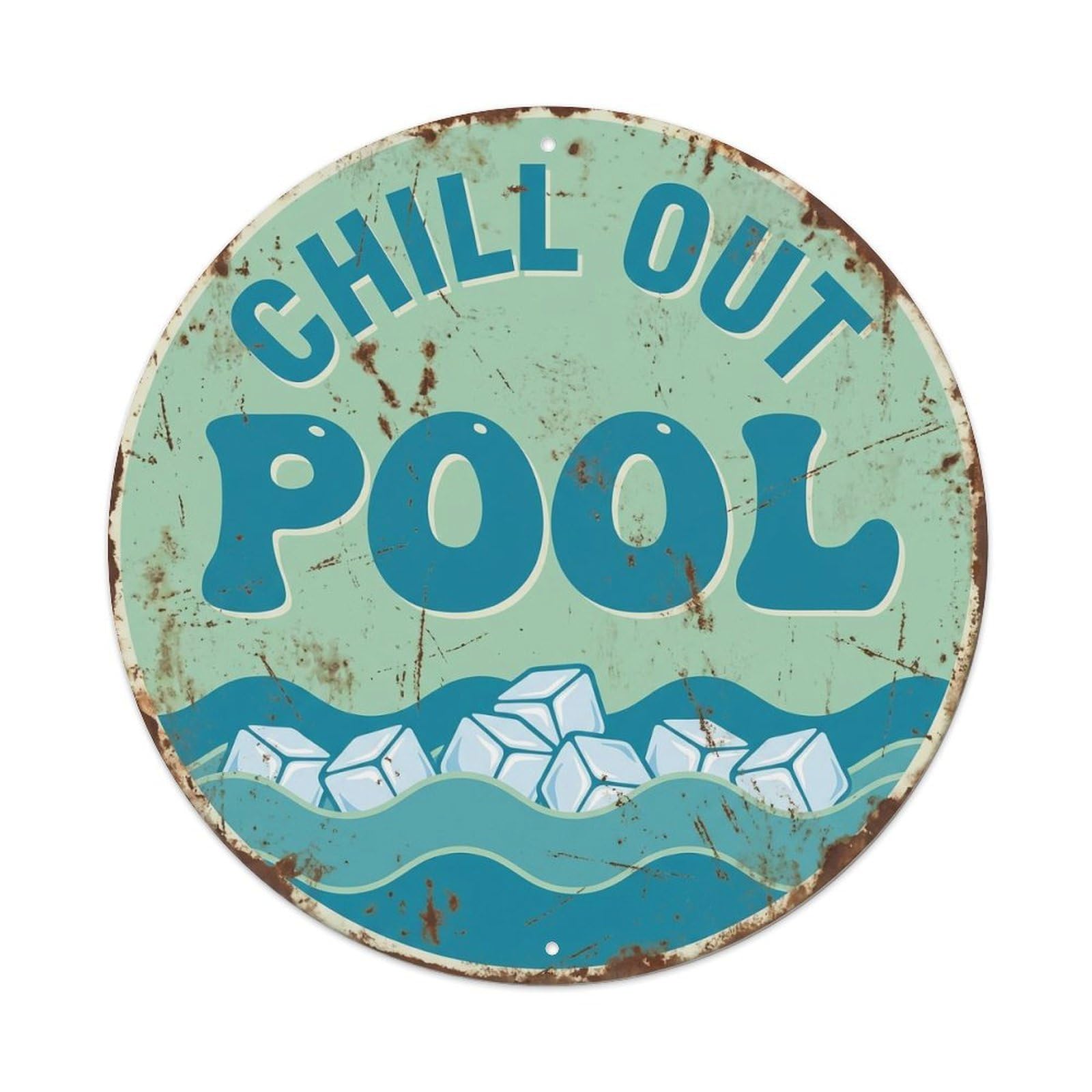 Chill Out Pool Vintage Metal Tin Sign Plaque Wall Decor for Cafe, Club, Garden Round Metal Poster 8x8Inch