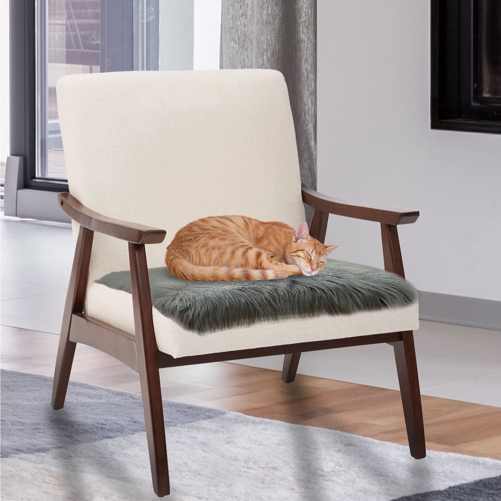 ファー ミニラグ チェアパッド4枚セット グレー ベージュ 椅子カバー リメイク ファー ミニラグ チェアパッド4枚セット グレー ベージュ 椅子カバー