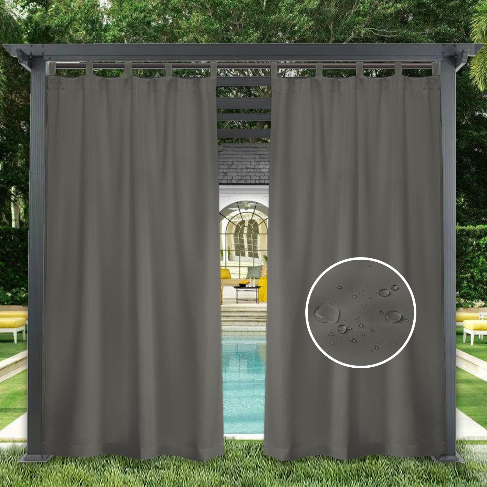 GZQIAWY 1 Panel Outdoor Curtains Waterproof Indoor Blackout Privacy Curtain for Patio Pool Hut Pavilion Gazebo Pergola,50 in x 90 in (W x L),Grey — image 1