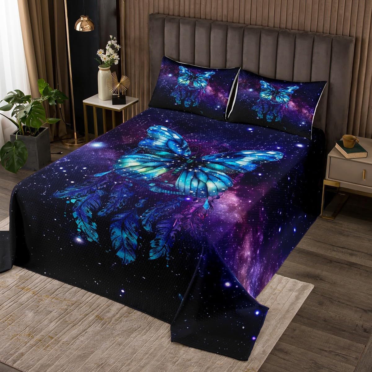 Wolf Rose Bedspread Queen Size,White Wolves Floral Bedding Set for Kids Teens Adults Room Decor,Vivid Animal Blossom Flower Quilt 3Pcs,Pink Blossom Wildlife Boho Coverlet Set,2 Pillowcases