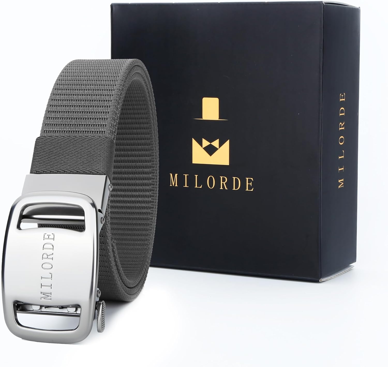 MILORDE Men's Ratchet Nylon Web, 35MM, Dressy Casual Work Belt with Automatic Buckle Quick Release, Full Adjustable - Image 4