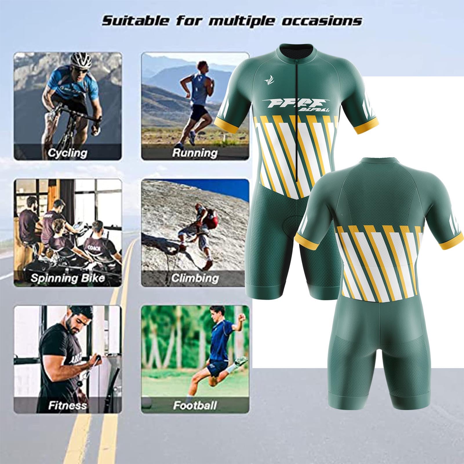 2025 Herren Fahrrad-Skinsuit Triathlon Anzug Herren Herren Radsportanzug gepolstert einteilig Trisuit Bike Top Short Trisuit Einteiler (Q10,L)