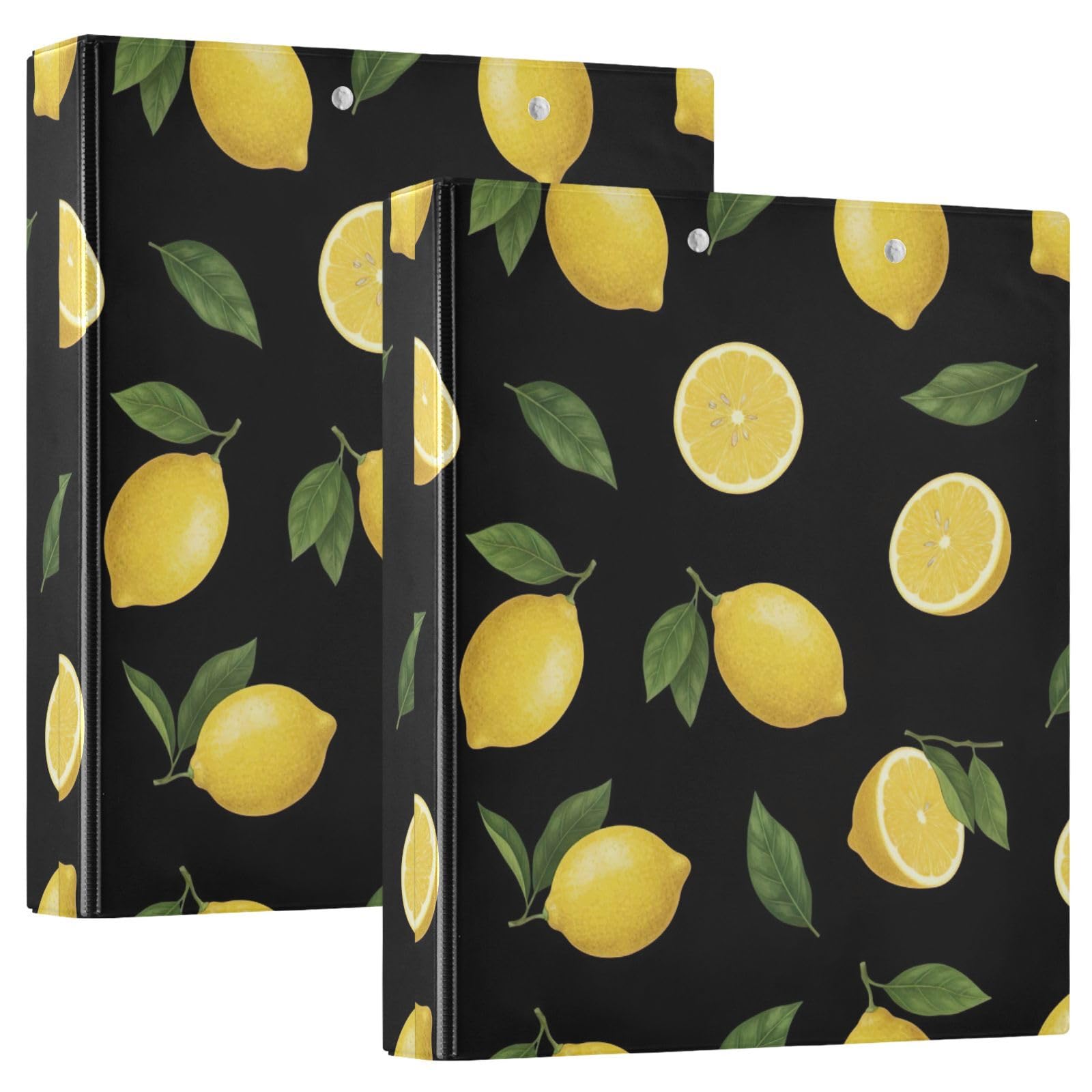 Lemons - Carpeta negra de tres anillos de 1.5 pulgadas, carpeta de anillos en D, paquete de 2 | Con portapapeles y bolsillos, para escuela, universidad, oficina